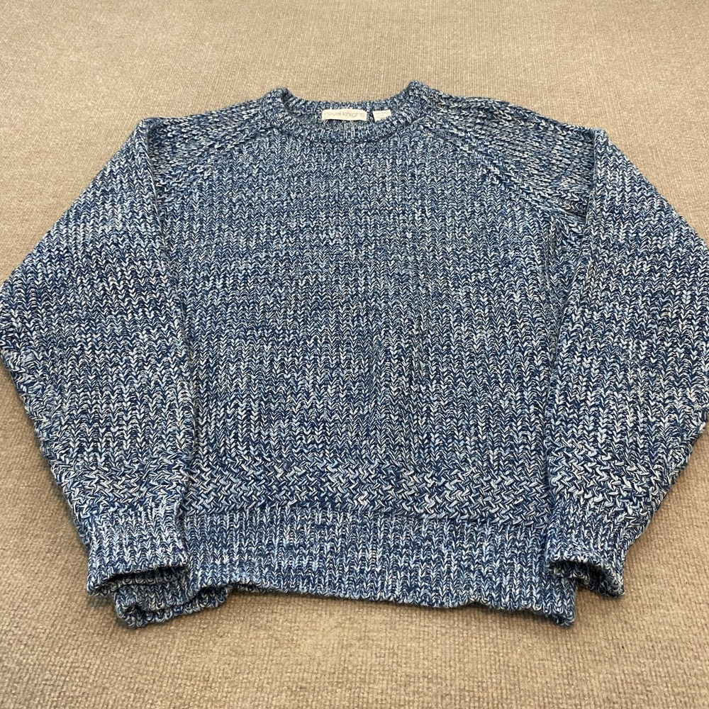 Vintage Royal Knight Sweater Mens XL Blue Chunky Knit Crew Neck Hong Kong 90s